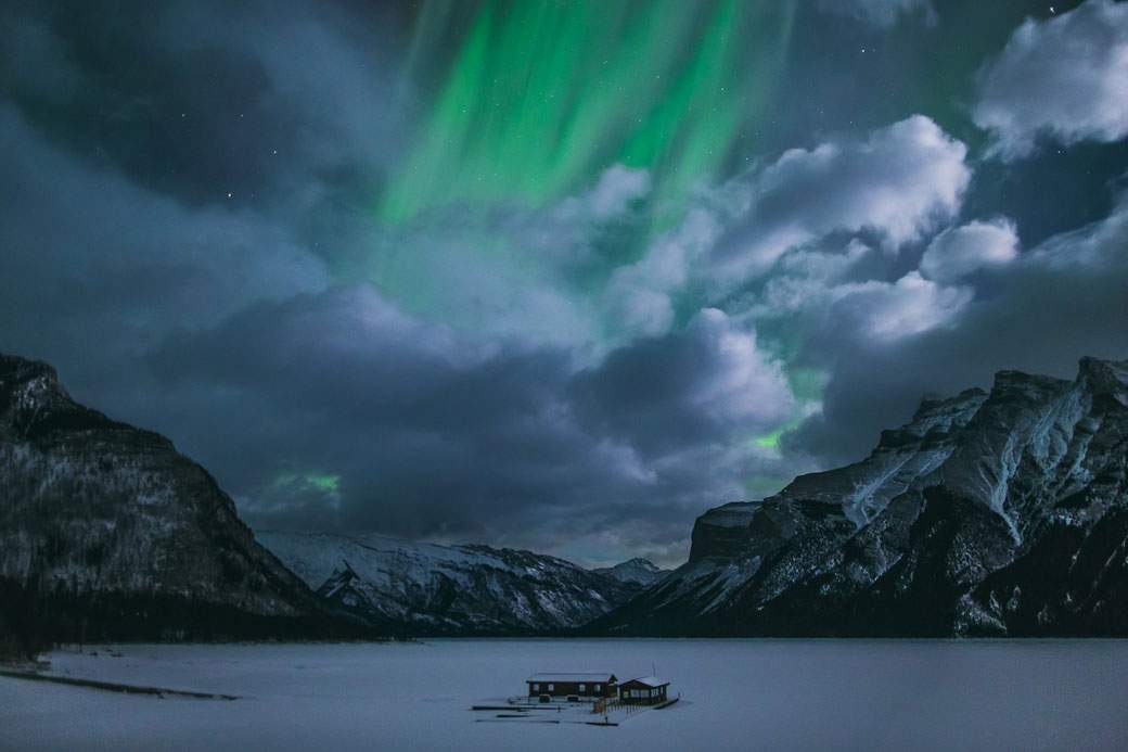 Richard Gottardo, a professional photographer who runs tours of the aurora (experienceaurora.com), captured the northern lights over Lake Minnewanka. Alberta.