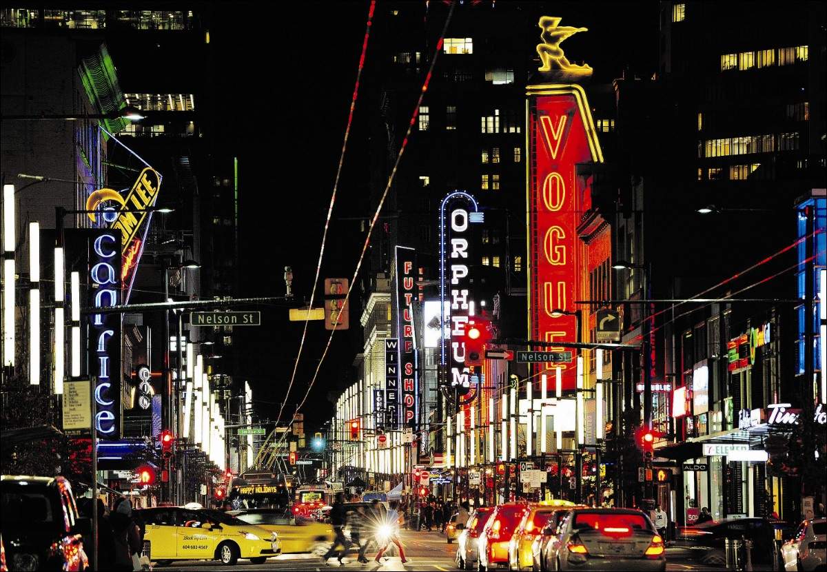 Police patrol Vancouver's Granville Strip. 
