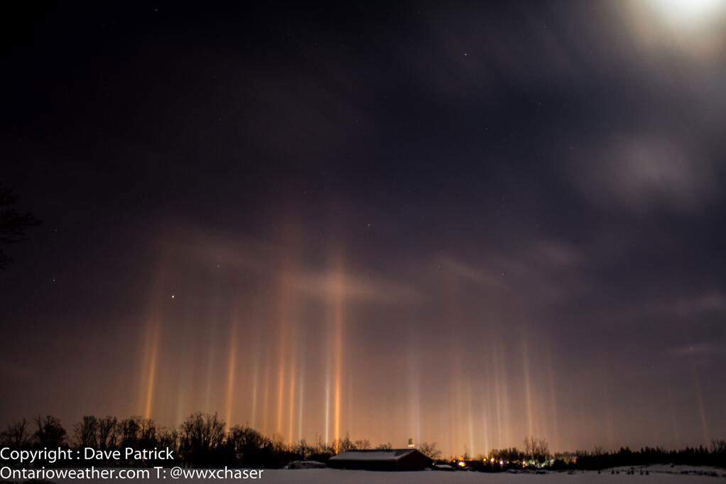 Dave Patrick photographed light pillars in Fergus, Ont. on Feb. 15.