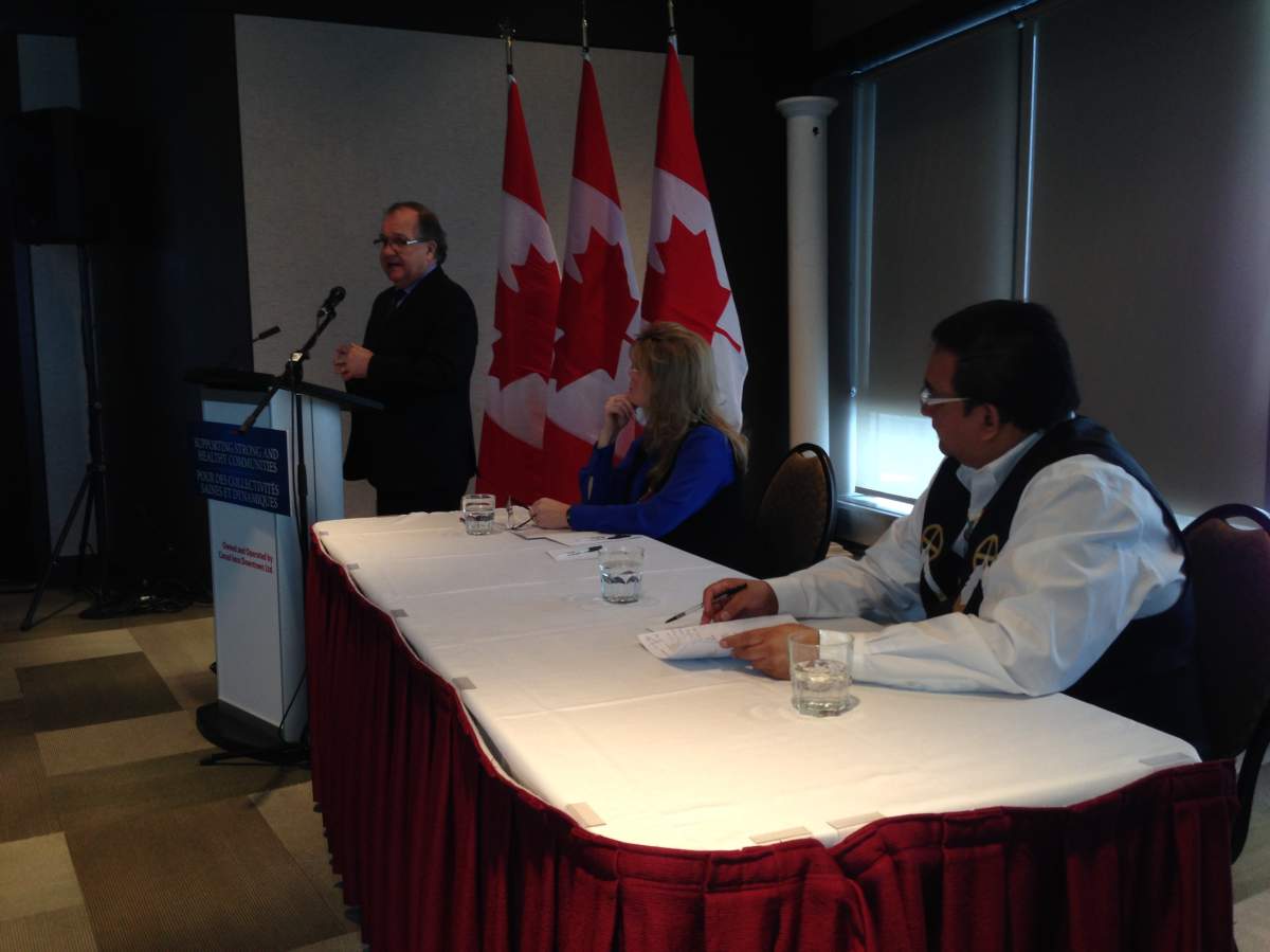 Federal Aboriganl Affairs and Northern Development Minister Bernard Valcourt announces $323.4 million will be spent over two years to improve water and wastewater services on First Nations.