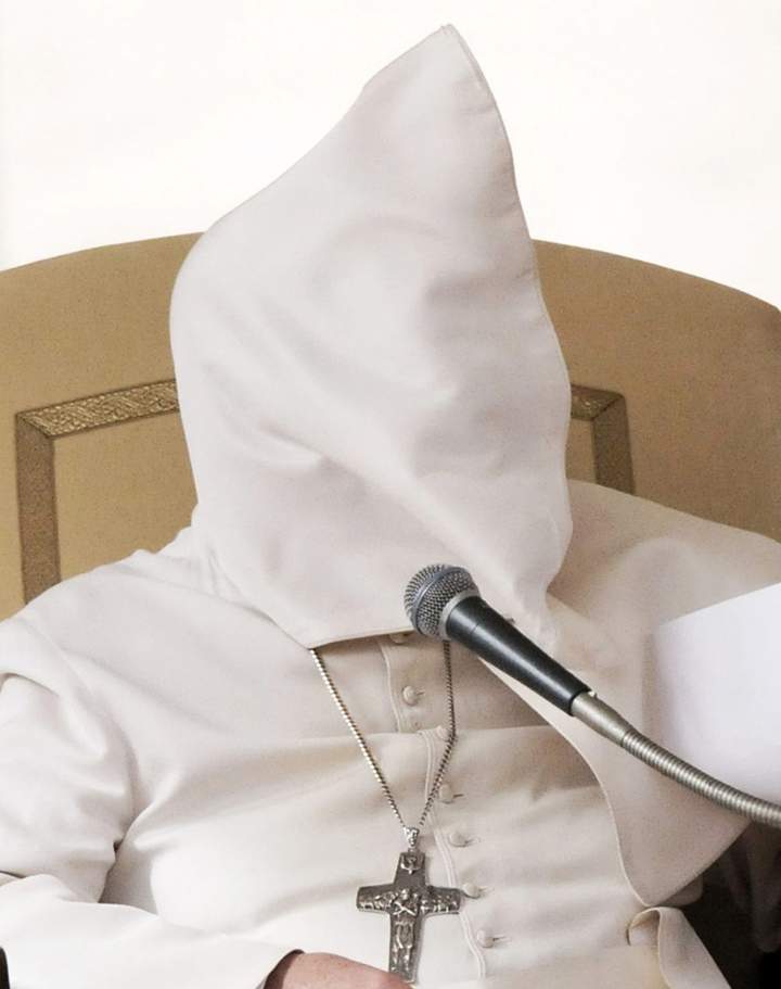 Pope Francis is interrupted.