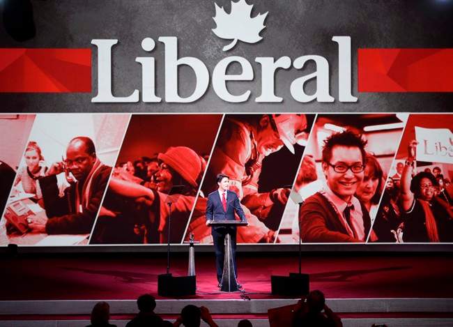 Liberal Leader Justin Trudeau addresses his party's policy convention biennial convention Thursday, February 20, 2014 in Montreal.