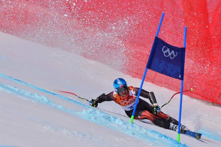 Spain’s Paul De La Cuesta competes during the Men’s Alpine Skiing Super-G at the Rosa Khutor Alpine Center during the Sochi Winter Olympics on February 16, 2014. (Dimitar Dilkoff/AFP/Getty Images)