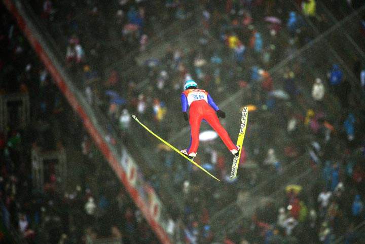 Norway’s Joergen Graabak competes during the Nordic Combined Individual 10 km Ski Jumping competition at the RusSki Gorki Jumping Center during the Sochi Winter Olympics on February 18, 2014. (John MacDougall/AFP/Getty Images)