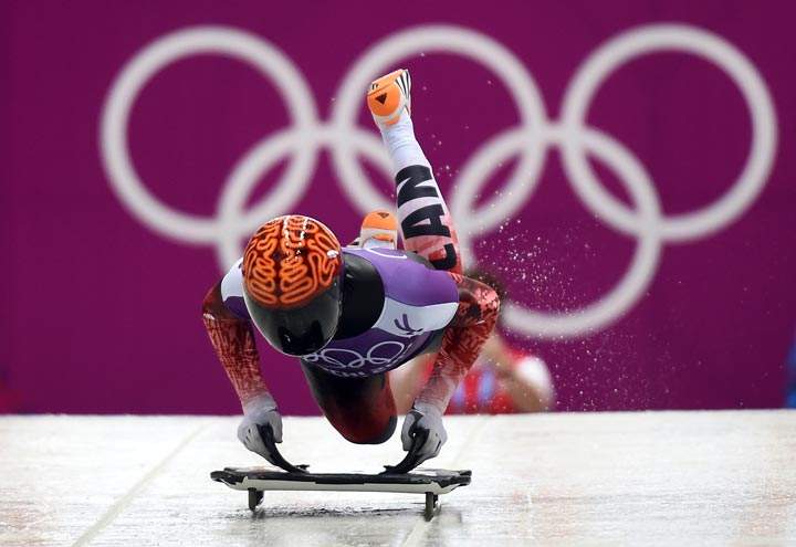 Canada’s John Fairbairn takes part in a men Skeleton official training at the Sanki Sliding Center in Rosa Khutor during the Sochi Winter Olympics on February 10, 2014.