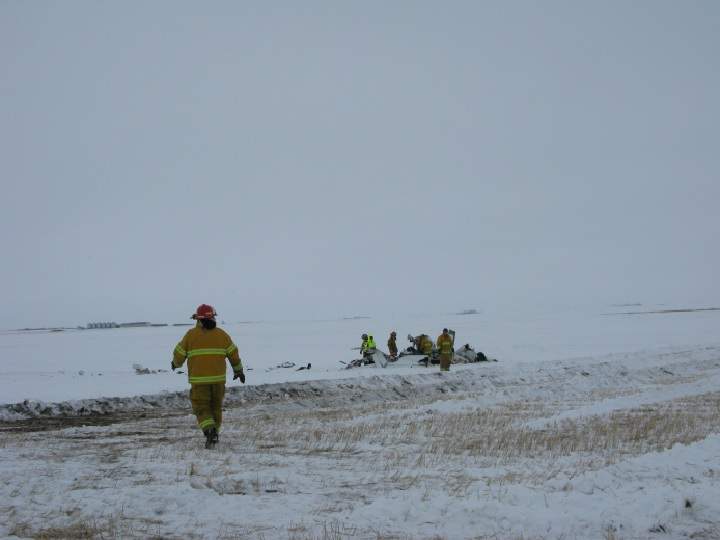 Plane crash scene near Waskada, Man., on Feb. 10, 2013.