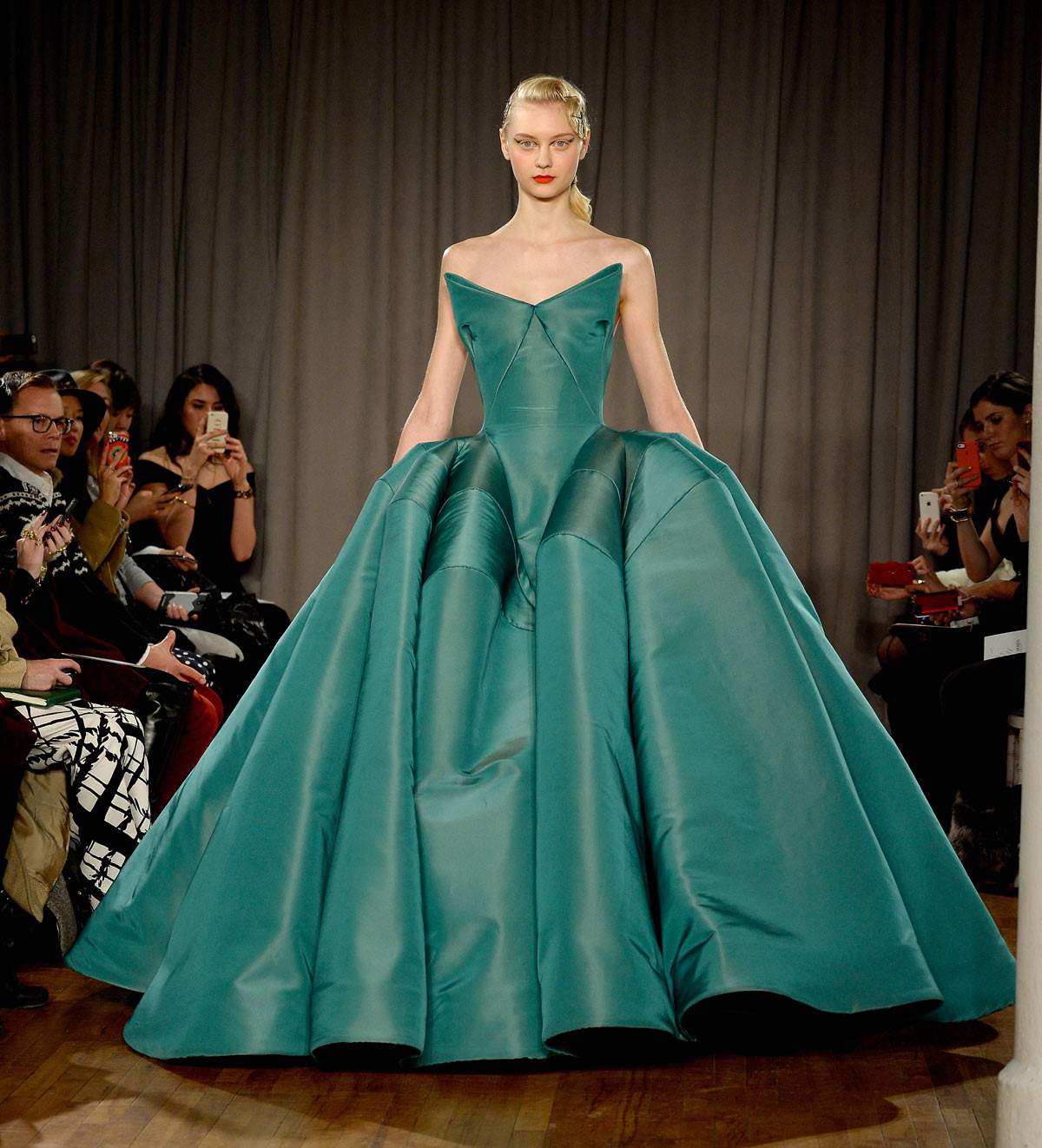 A model walks the runway at the Zac Posen fashion show during Mercedes-Benz Fashion Week Fall 2014 on February 10, 2014 in New York City. 