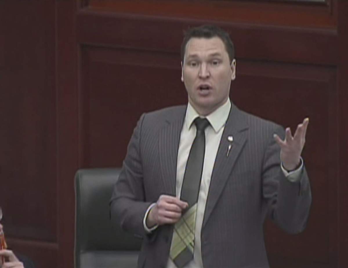 NDP Education Critic Deron Bilous in Question Period, March 12, 2014.