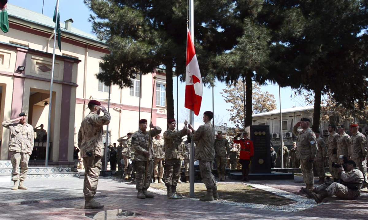 The army has hauled down the Canadian flag for the last time in Kabul, Afghanistan on Wednesday March 12, 2014, bringing an end to 12 years of military involvement in a campaign that cost the lives of 158 soldiers. THE CANADIAN PRESS/Murray Brewster