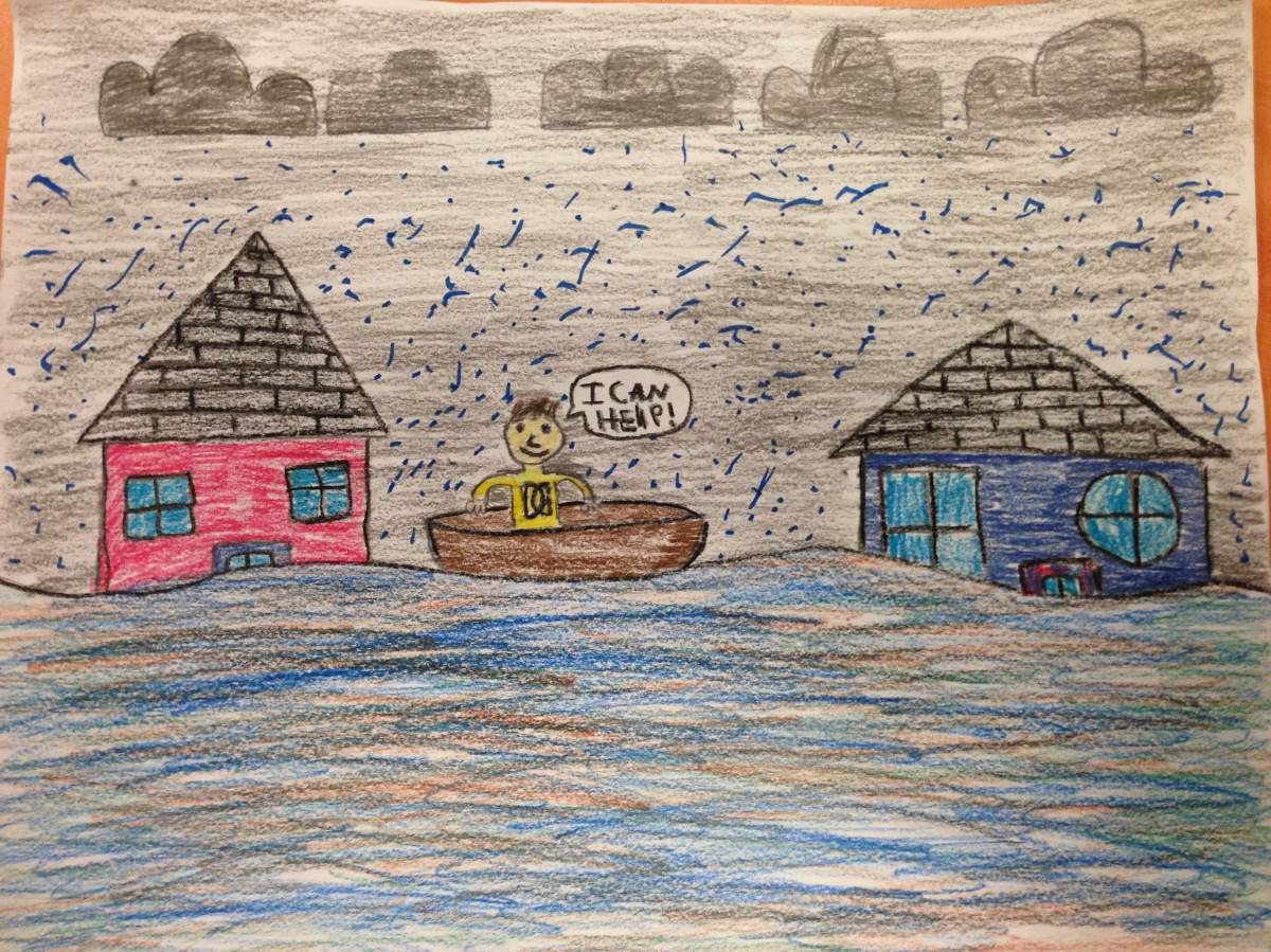 Cedarbrae students show off their flood-related art at City Hall on Friday, March 7, 2014.