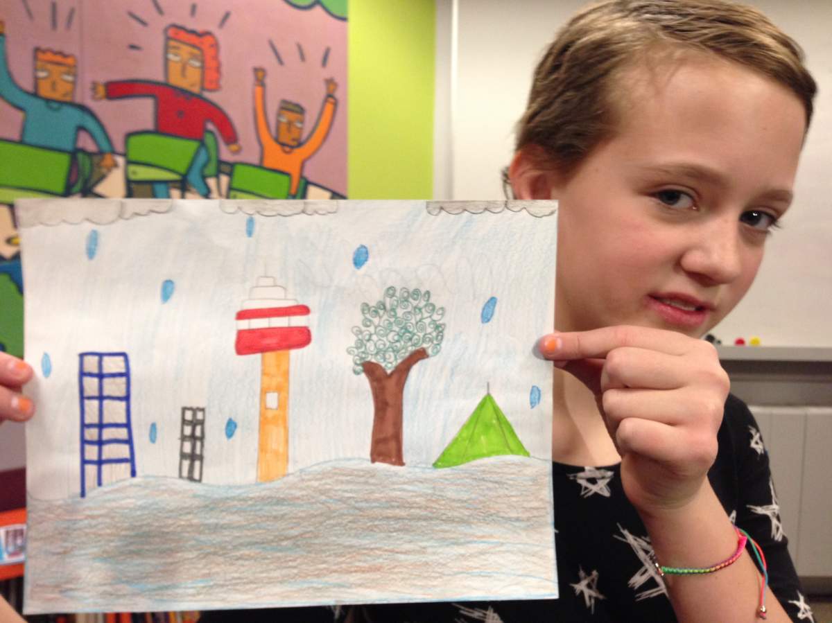 Cedarbrae students show off their flood-related art at City Hall on Friday, March 7, 2014.