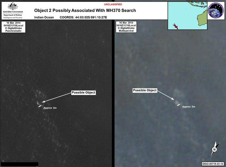 Second satellite image released by the Australian Maritime Safety Authority shows possible debris from missing Malaysian jet.