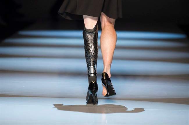 Amputee runner models prosthetic accessory