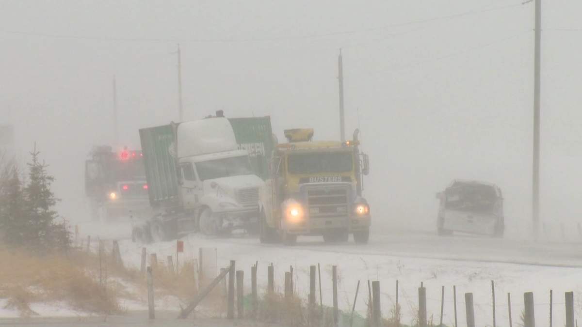 Police were called to several crashes just east of Calgary due to snowy and icy highway conditions.