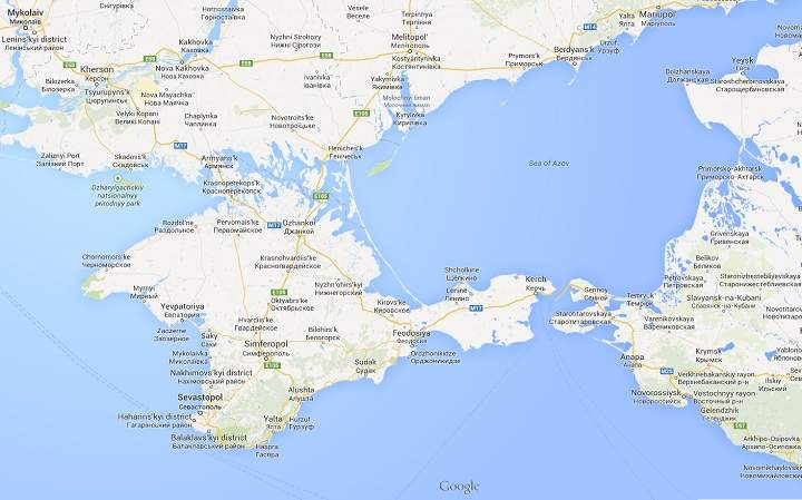 A 4.5-kilometre span of the Strait of Kerch divides the Crimean peninsula from Russia.