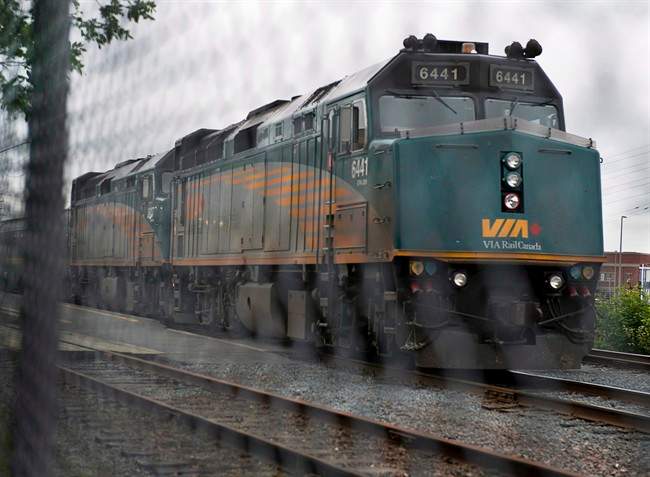 A Via Rail train sits in the yard in Halifax on June 13, 2013. 