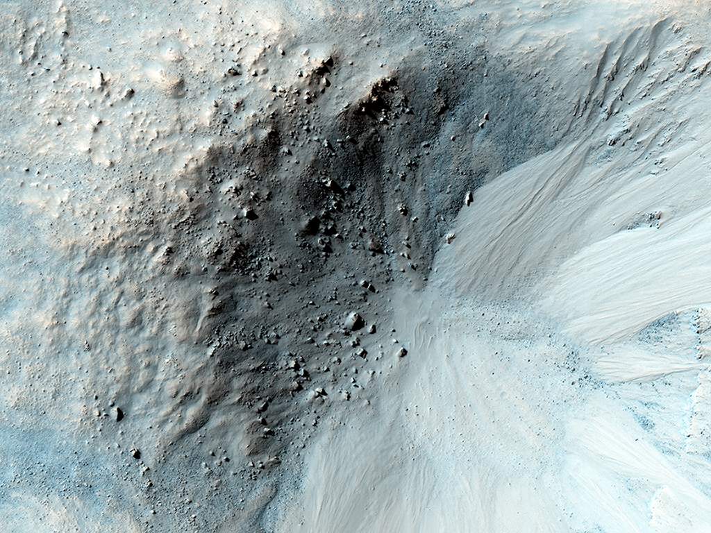 Gullies and ravines. An impact crater, about 900 meters wide is surrounded by gullies on all its inner slopes except in the northwest. The crater lies in the Libya Montes region on Mars.