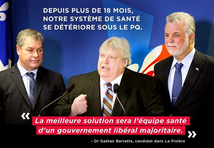 Gaetan Barrette announced he will run as the Quebec Liberal candidate in La Piniere, just south of Montreal on March 3, 2014.