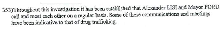 Alexander Lisi and Mayor Ford meetings have been "indicative to that of drug trafficking," according to the ITO documents