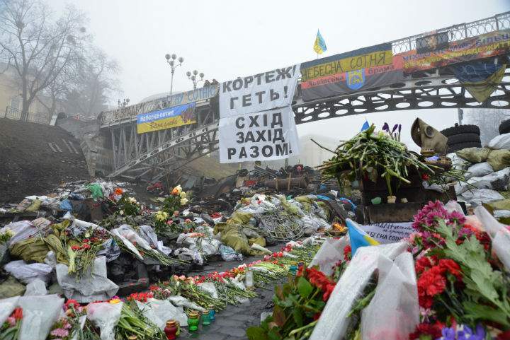 Flowers left for the people killed by the snipers in central Kyiv on Feb. 20, 2014.