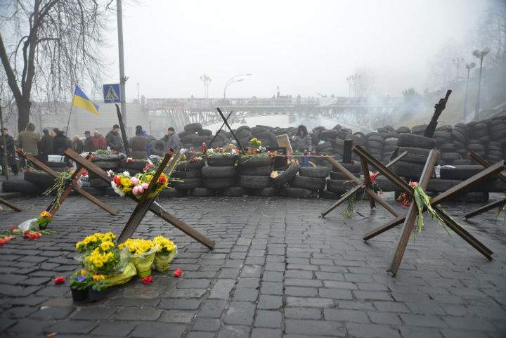 An artist has been painting the events of the past months in Kyiv's Independence Square.