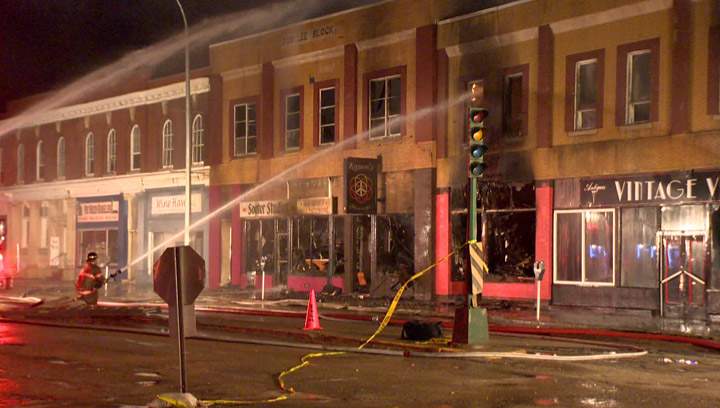 Businesses, apartments extensively damaged by fire in downtown Moose Jaw on Wednesday night.