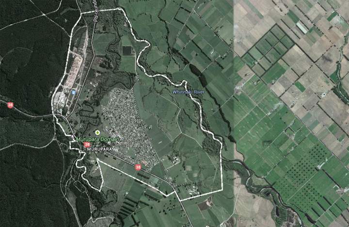 Map showing the location of the North Island town of Murupara in New Zealand. 