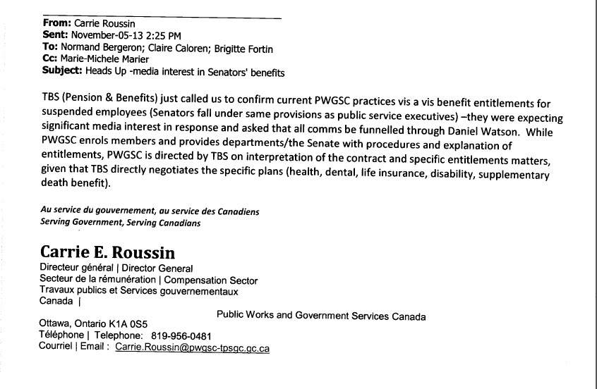 Hours before the Senate would suspend three colleagues, an email from Public Works noted potential “significant media interest” in the matter of pensions.