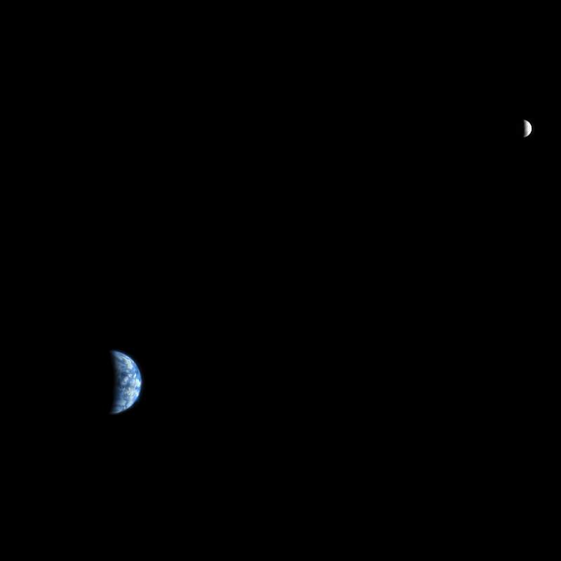 Home sweet home. Earth and the moon as seen from HiRISE, 142 million kilometres away.