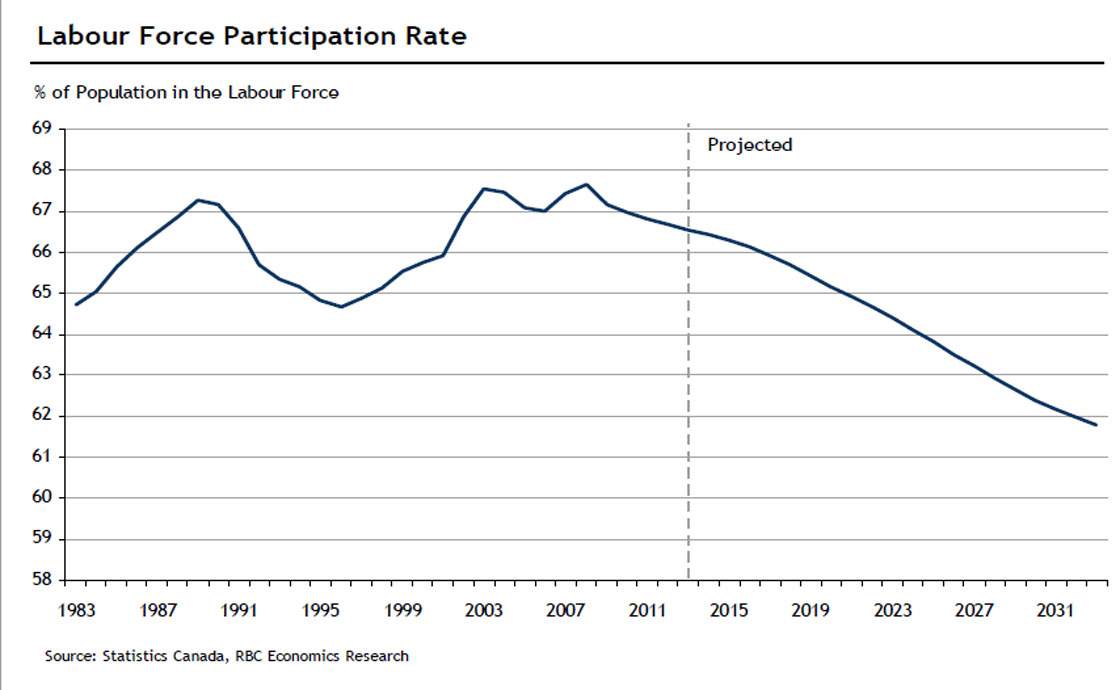 Estimates point to a pronounced downward trend in the labour market participation rate. (RBC) 