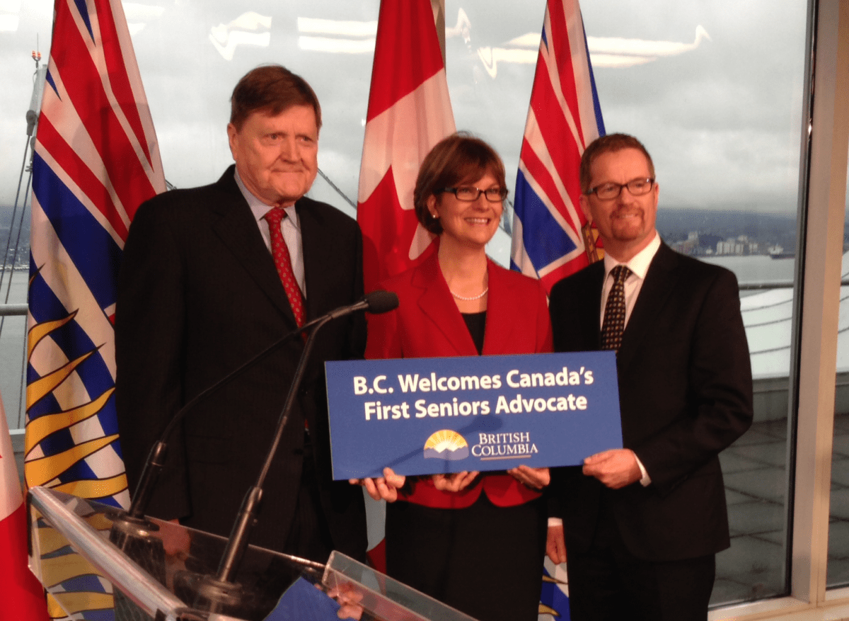 Isobel Mackenzie, B.C.'s first Seniors Advocate, was introduced by MLA Ralph Sultan and Health Minister Terry Lake at a press conference today.