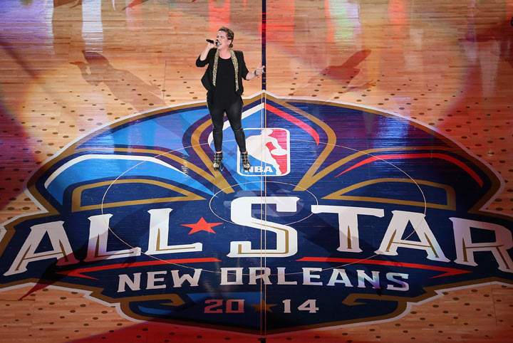 Serena Ryder performs the Canadian National Anthem before the 2014 NBA All-Star game at the Smoothie King Center on February 16, 2014 in New Orleans, Louisiana.