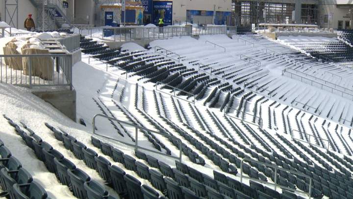 The city's new football stadium has suffered water damage "due to the spring thaw," officials admitted Tuesday.