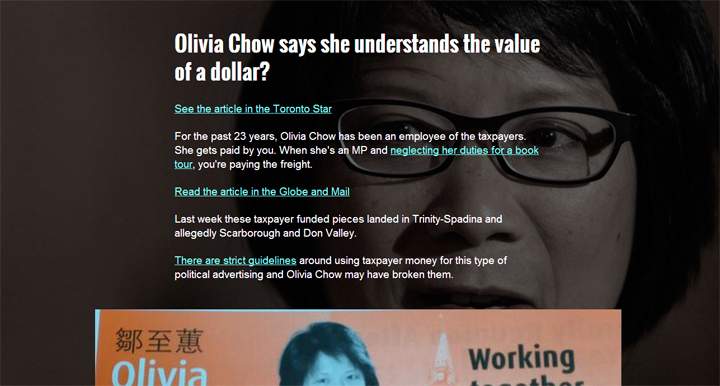 A screenshot of the John Tory campaign website, valueofadollar.ca