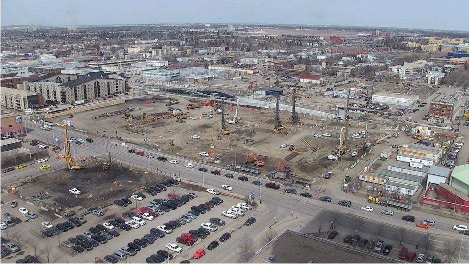 Construction site of the new downtown arena, between 104 and 102 St. and 104 and 105 Ave.