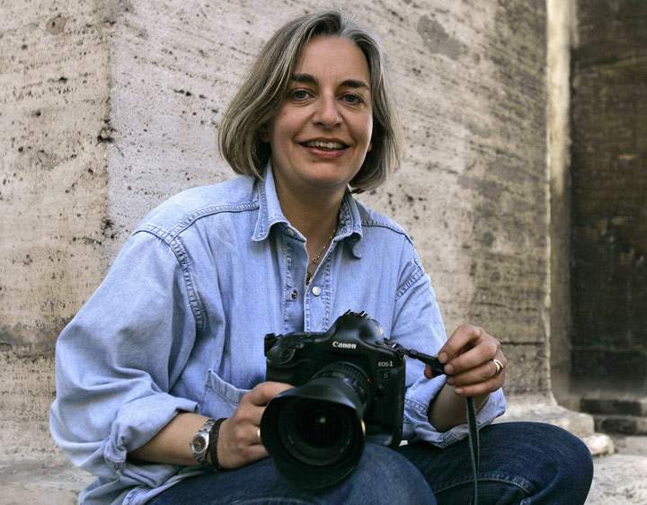 In this Thursday, April 2005 file photo, Associated Press photographer Anja Niedringhaus poses for a photograph in Rome. Niedringhaus, 48, was killed and an AP reporter was wounded on Friday, April 4, 2014 when an Afghan policeman opened fire while they were sitting in their car in eastern Afghanistan.