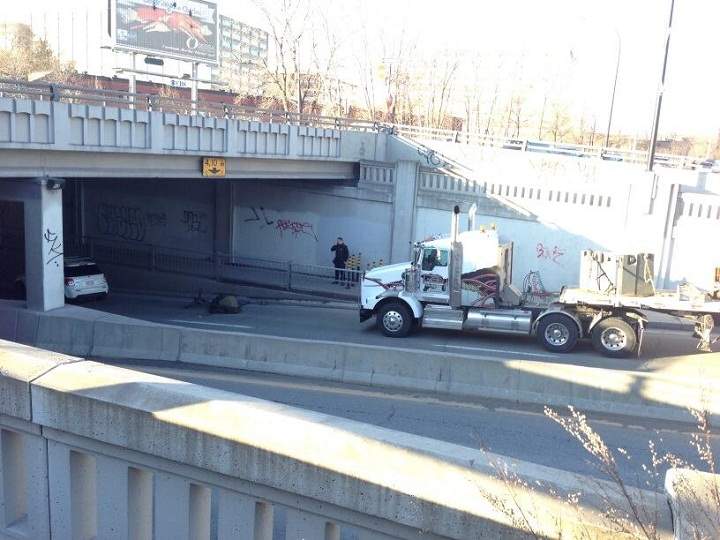 A 33-year-old woman has died after being hit by a flatbed truck in Montreal on April 28, 2014.