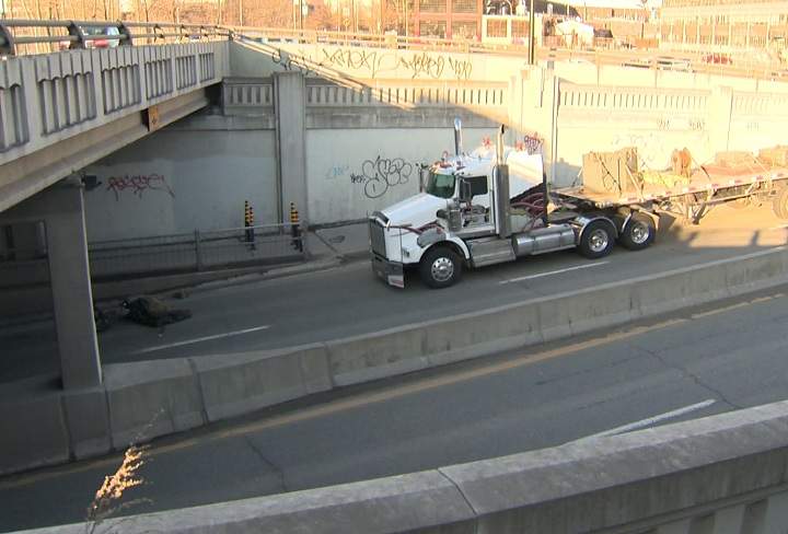 A 33-year-old woman has died after being hit by a flatbed truck in Montreal on April 28, 2014.