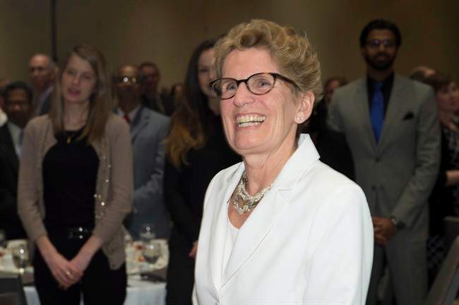Ontario Premier Kathleen Wynne arrives at the Empire Club in Toronto on Monday April 28, 2014. 