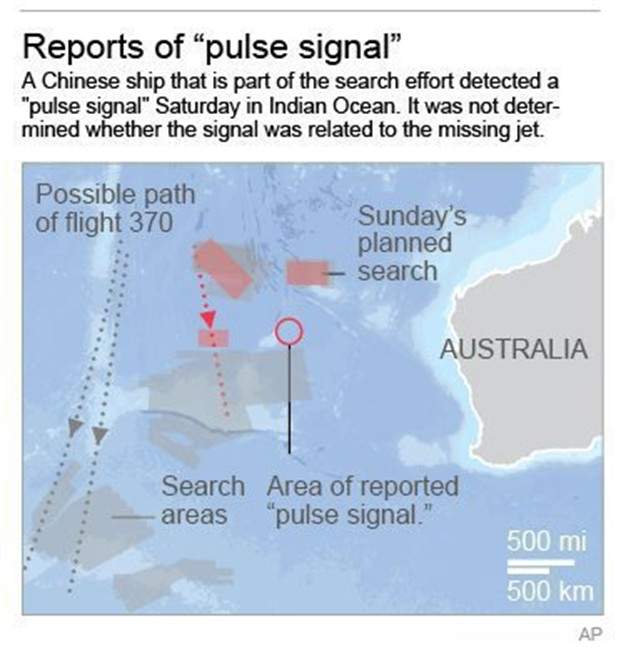 Map shows search areas for missing Malaysia Airlines missing jet.