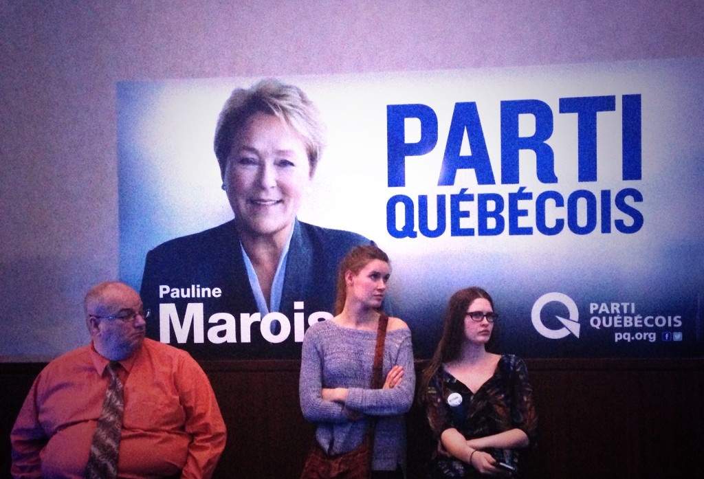 Dejected PQ supporters at Marois headquarters April 7, 0214 in Montreal.