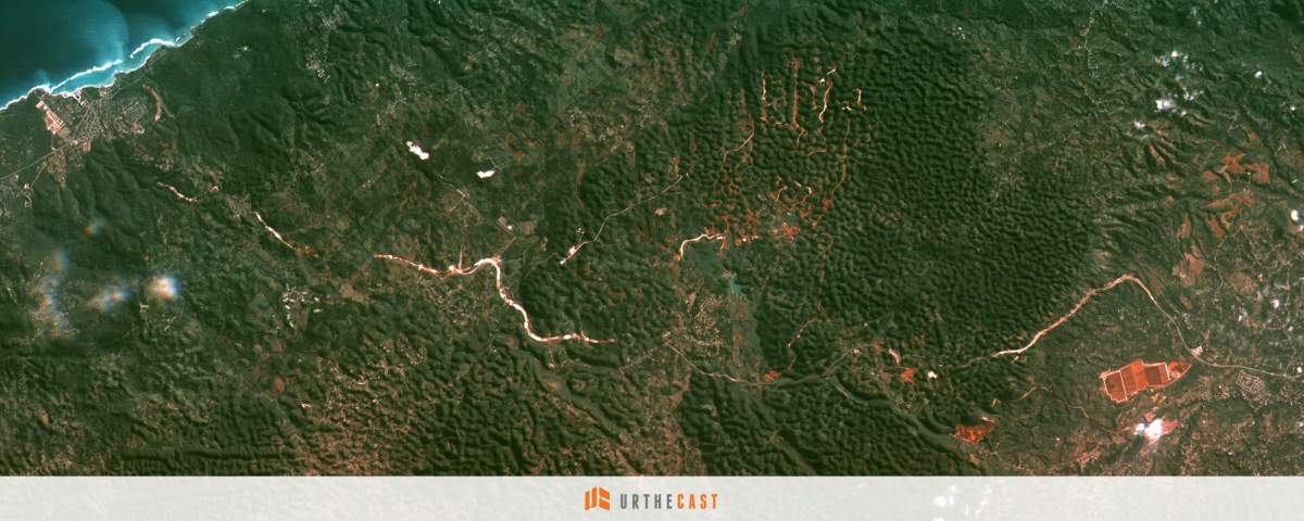 The city of Moneague, Jamaica, is seen here from UrtheCast’s Theia camera aboard the International Space Station.
