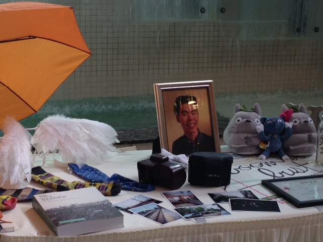 A display at Lawrence Hong’s memorial service.