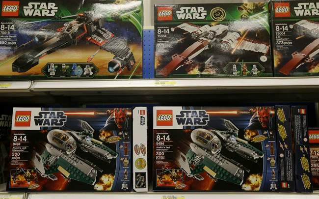 In this Thursday, Nov. 28, 2013, file photo, Star Wars Lego toys are displayed at a Target Store in Colma, Calif.