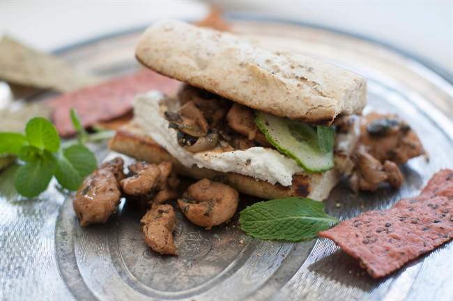 Giving mint its due in a savory lemon chicken wrap