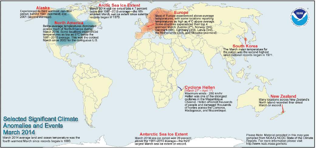 The National Climate Data Center’s global anomalies for the month of March.