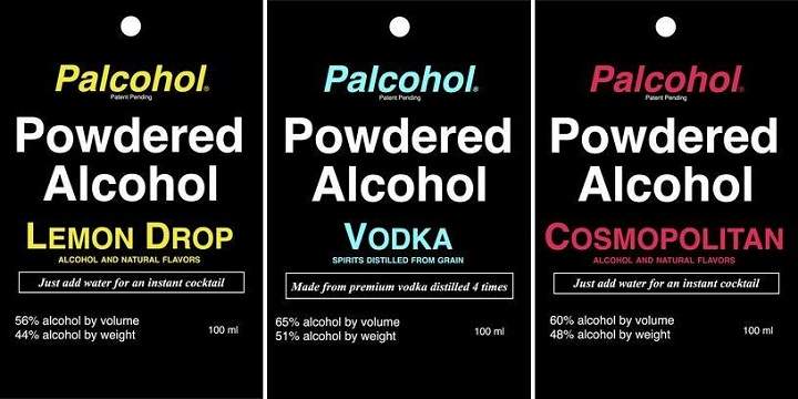 Labels for the powdered alcohol Palcohol released by the U.S. Alcohol and Tobacco Tax and Trade Bureau. 