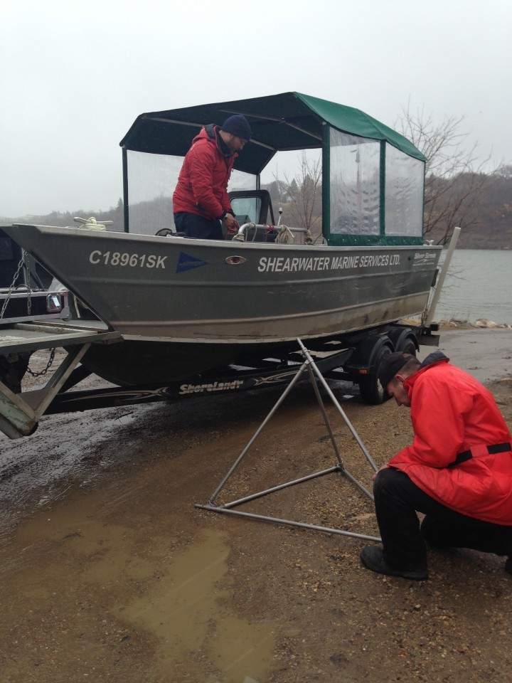 Police and fire, along with Shearwater River Cruises search the South Saskatchewan River for Myles MacIntosh who went missing February 2014.
