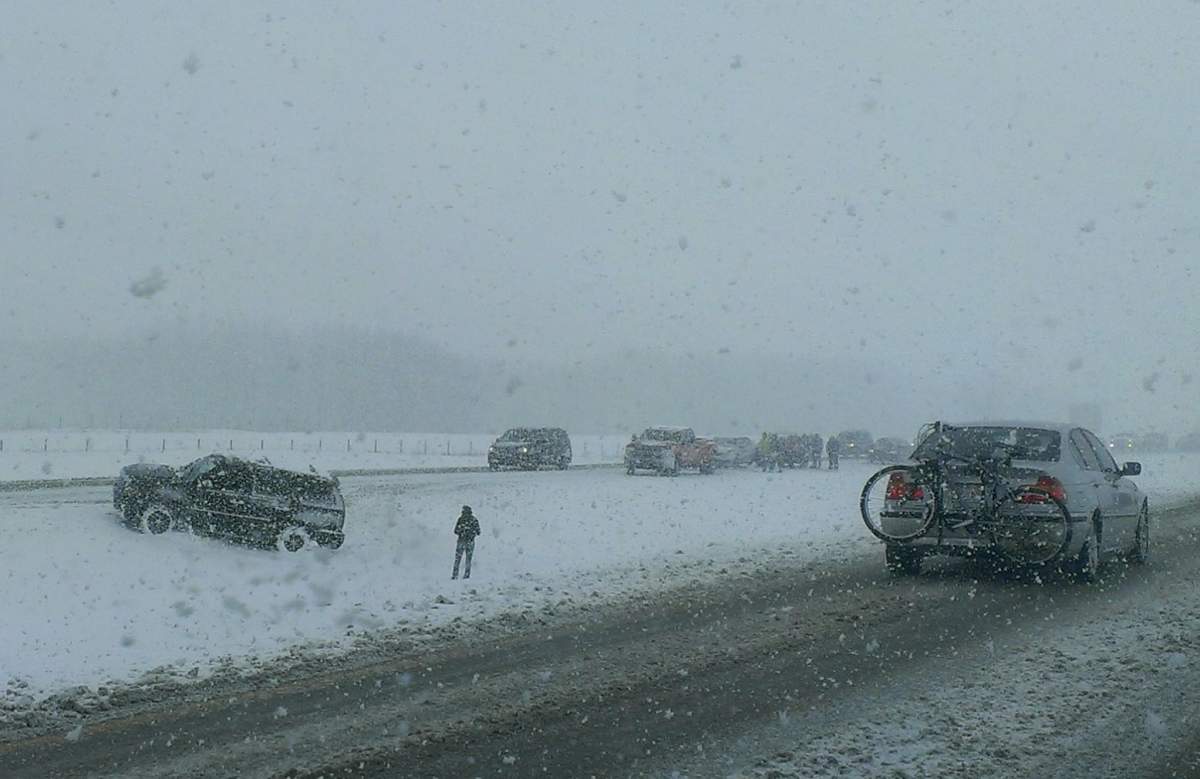 Slick conditions on Hwy 1 north of Calgary.