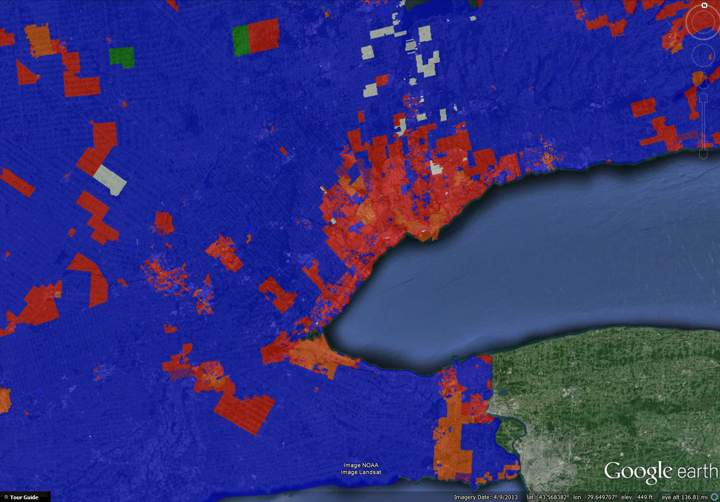 A look at the results from the 2011 election. Blue denotes Conservative, Red denotes Liberal and Orange denotes NDP riding victories